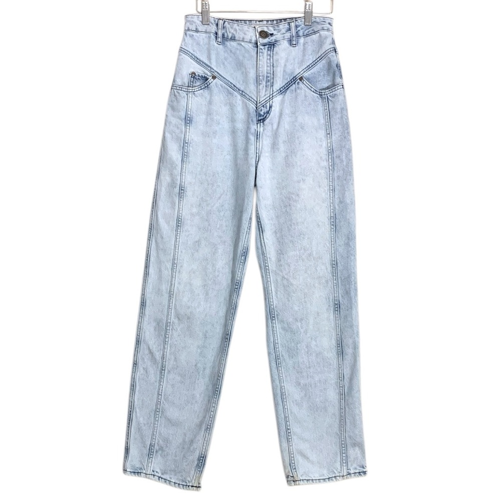 Sandro High Waisted Front Yoke Straight Leg Jeans In Light Wash | Size EU 36 - Picture 5 of 16